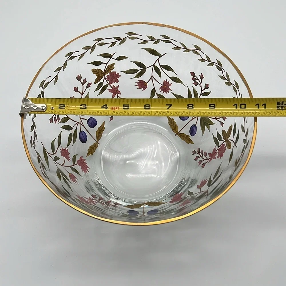 Crystal Clear Industries Hand Painted “Amelia” 11” Bowl With 22kt Gold Floral